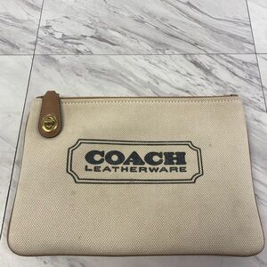 Coach Beige Canvas Zip Pouch with Leather Trim